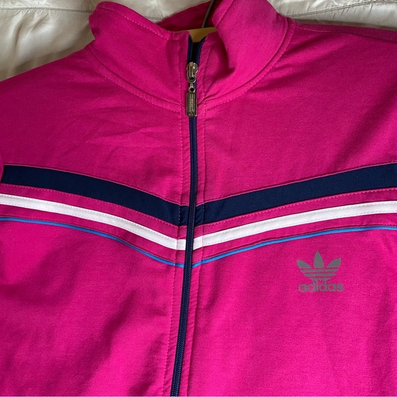 Adidas Track Jacket XL Pink White Full Zip Pockets Activewear Walking Running - Picture 8 of 10